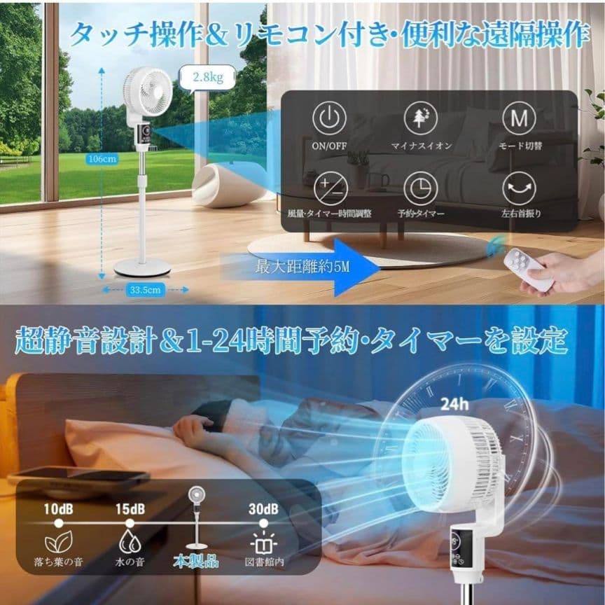2025年新型サーキュレーター 6役 DCモーター 空気清浄 マイナスイオン