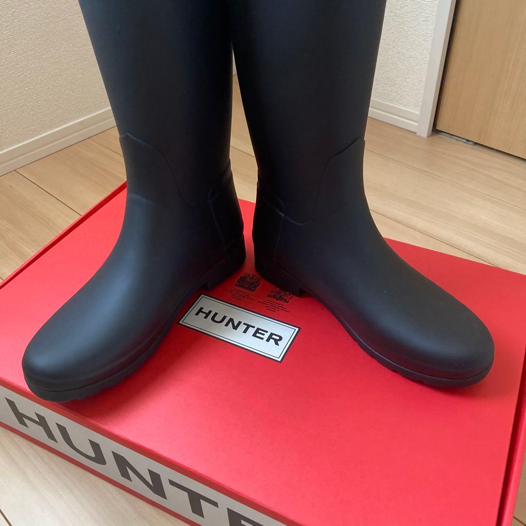 HUNTER ハンタースタッズ付き ブラックロングレインブーツ24〜24.5cm