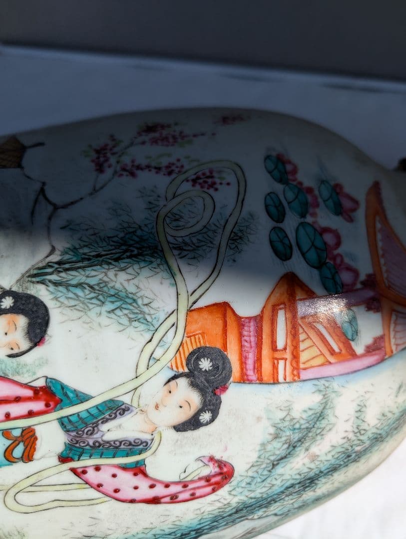 中国美術　骨董品　粉彩花瓶　民国時期　毛子栄出品　高さ58cm
