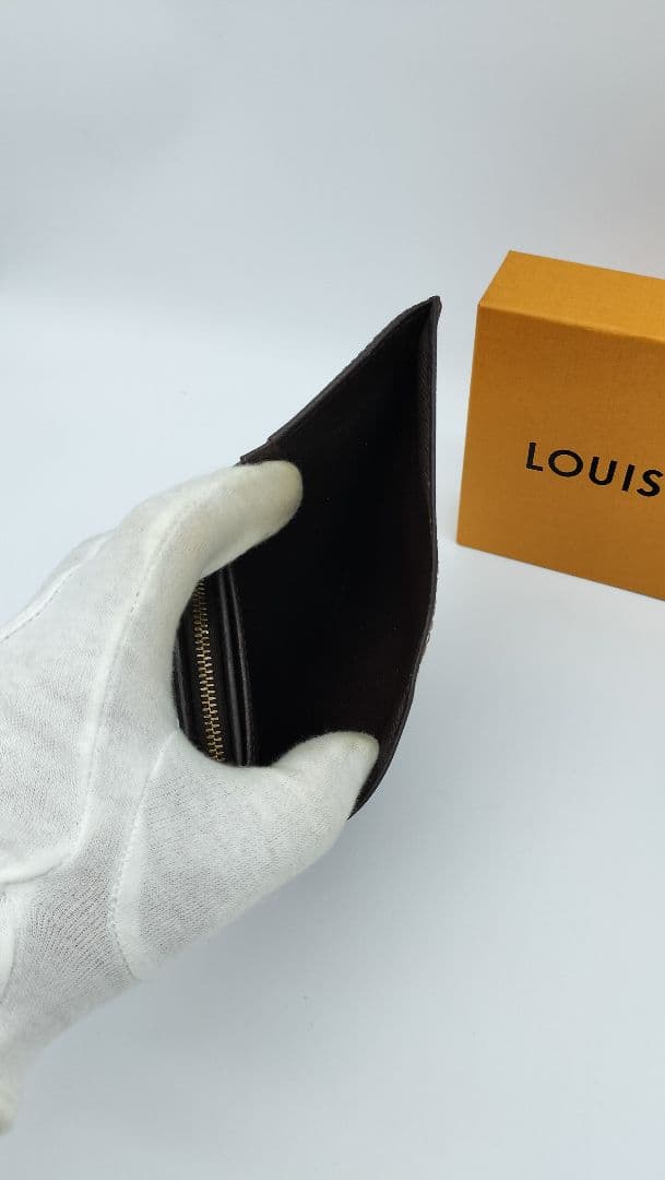 【美品】LOUIS VUITTON ポルトモネビエトレゾールダミエ 二つ折り財布