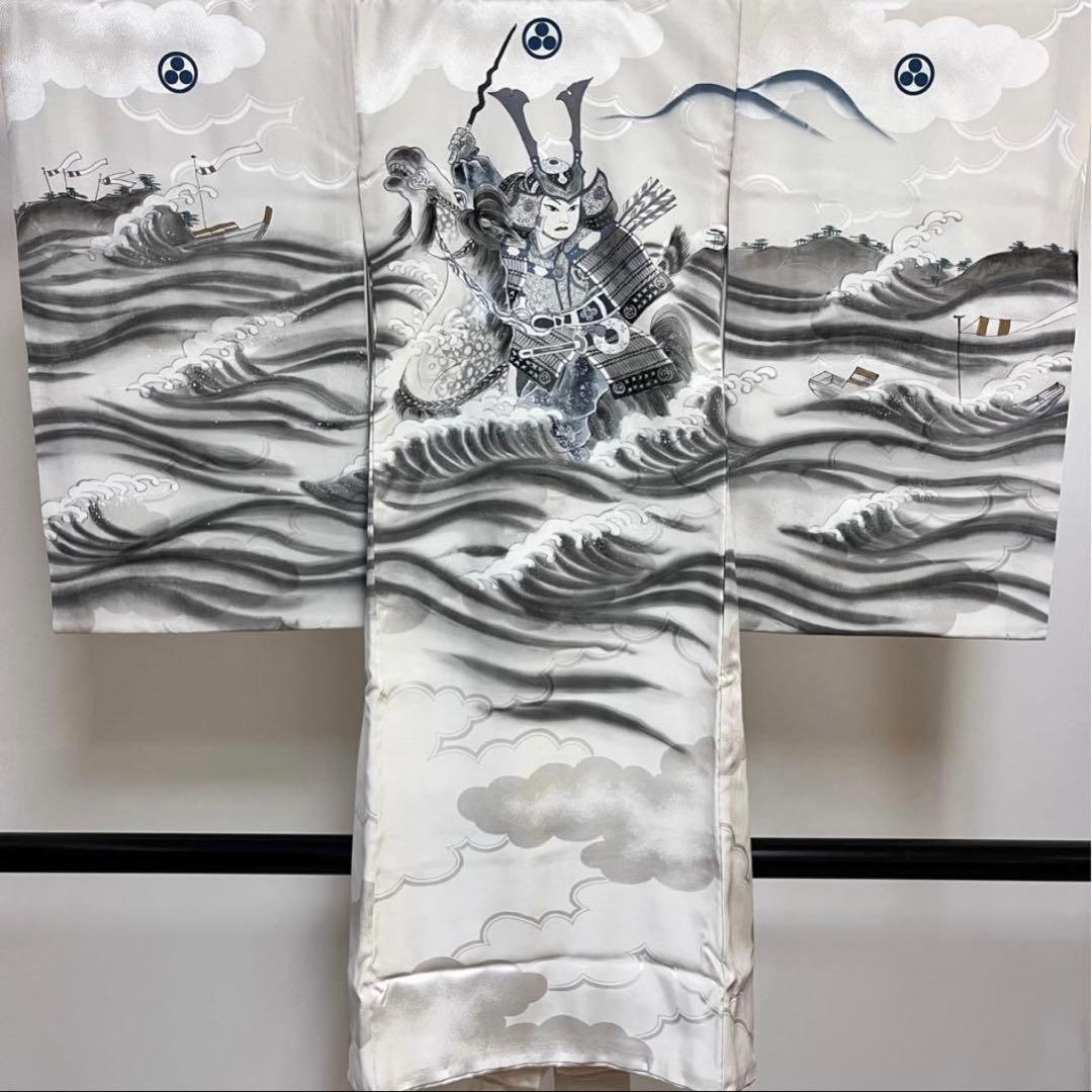 お宮参り 子供用着物 初着 波模様 武士の絵柄 男の子