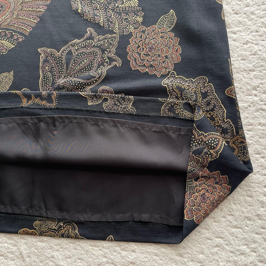 【美品】レオナール ロングスカート 総柄 花柄 ペイズリー シルク混 黒 M