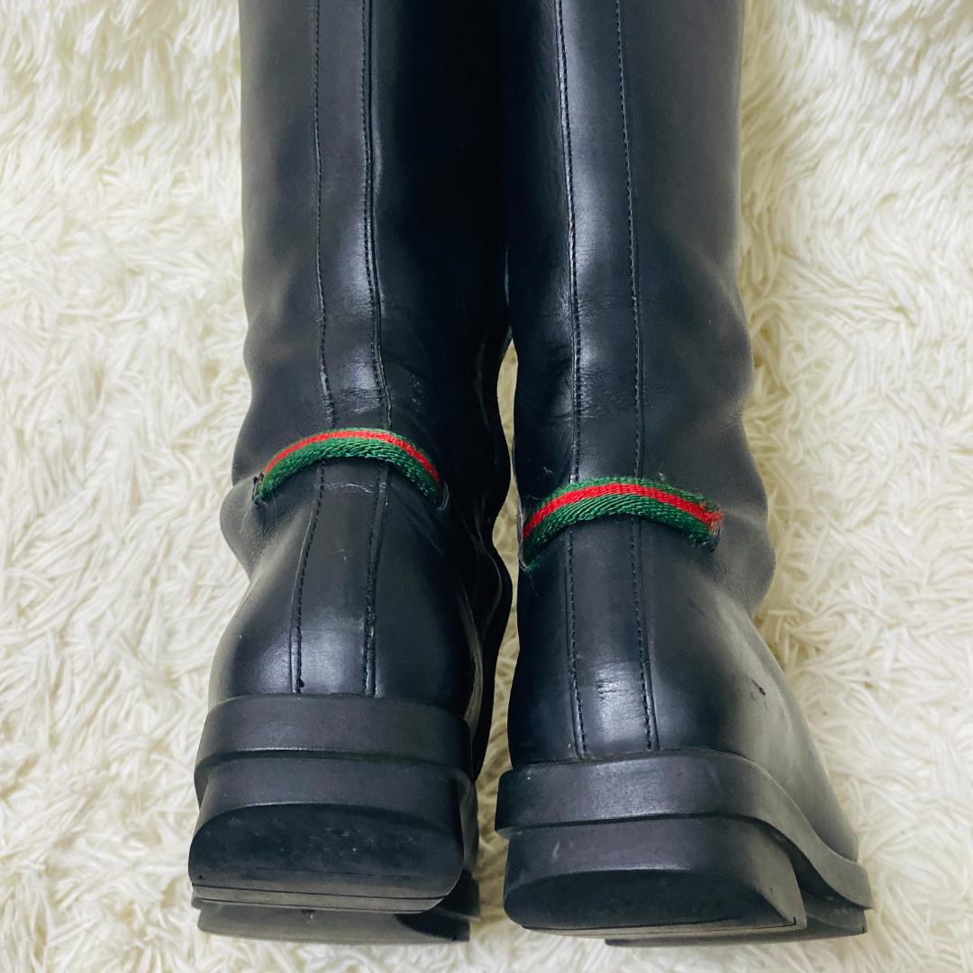 GUCCI グッチ シェリーライン ロングブーツ レザー　ブラック