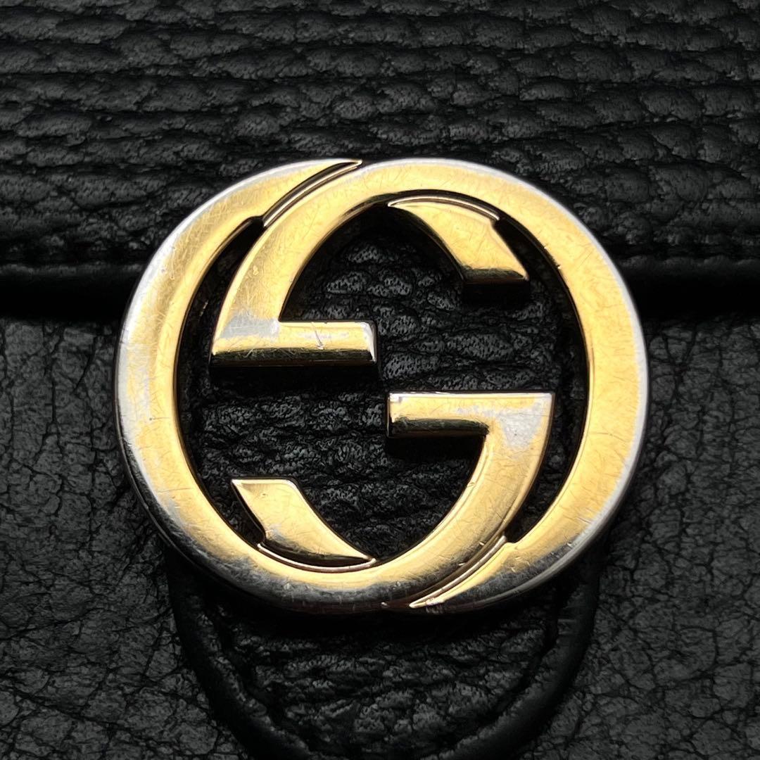 ◇美品◇グッチ　615525　コンパクト二つ折り財布　ゴールドGG金具　ブラック