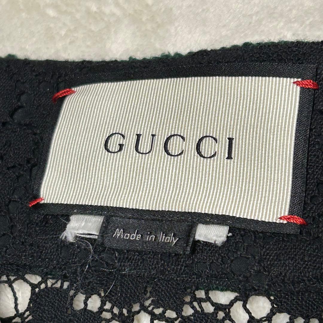 GUCCI グッチ シェリーライン 総レース フレアスカート ペチコート付 黒