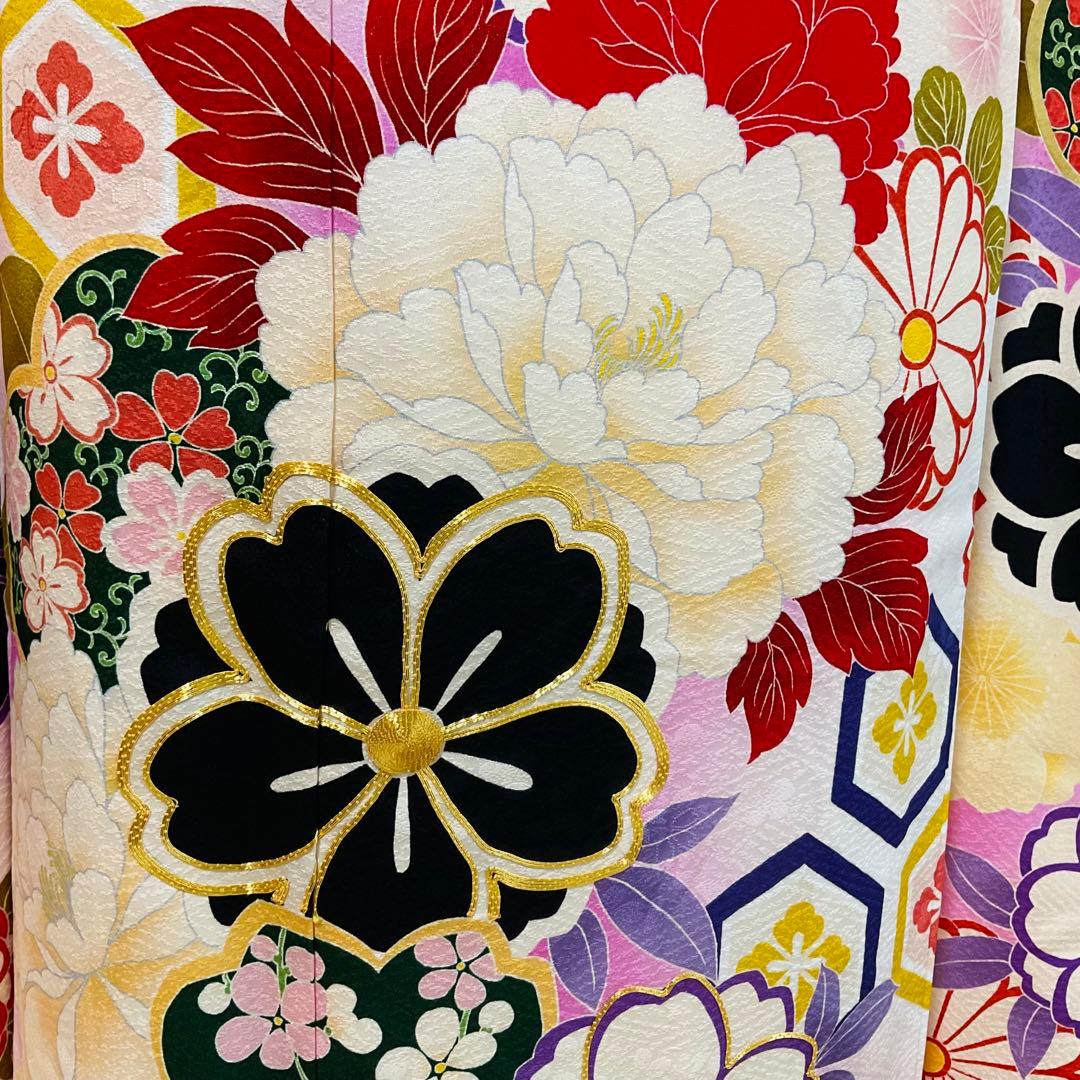 振袖6点フルセット　白系　牡丹　桜　古典柄　刺繍　紫野美術工芸　正絹