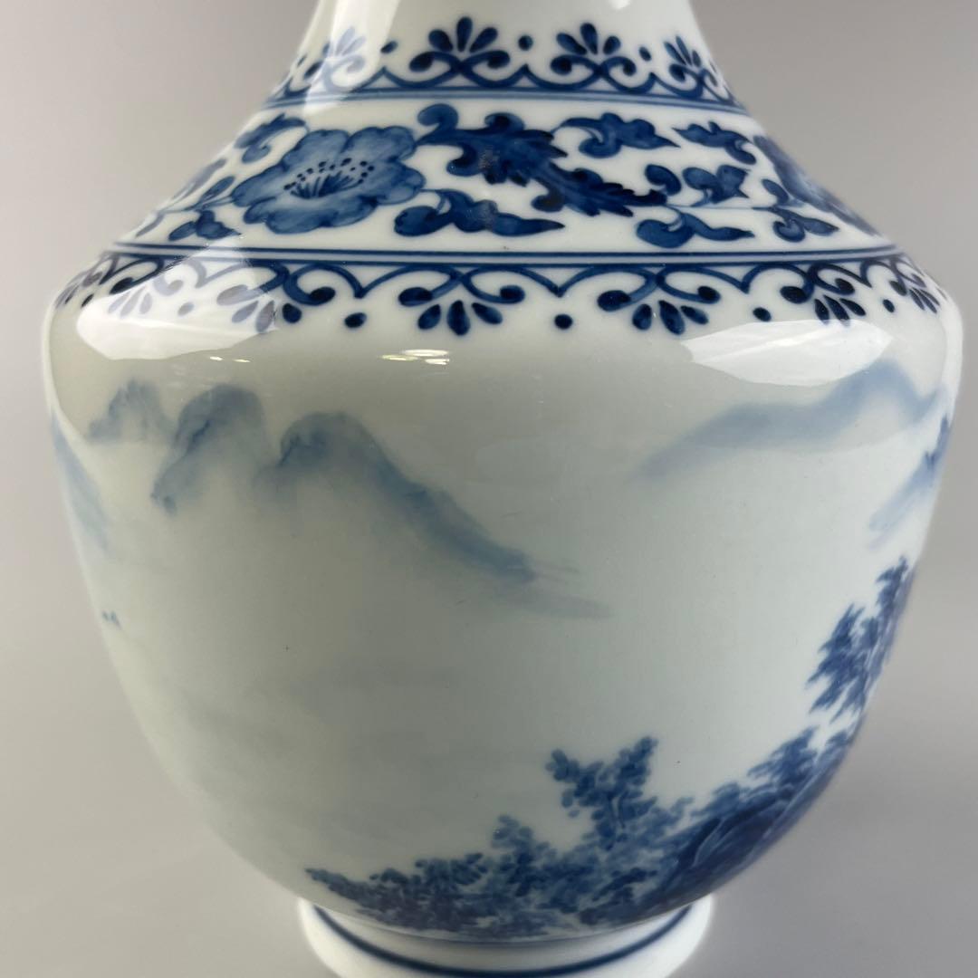 中国 山水 瓶 染付 花瓶