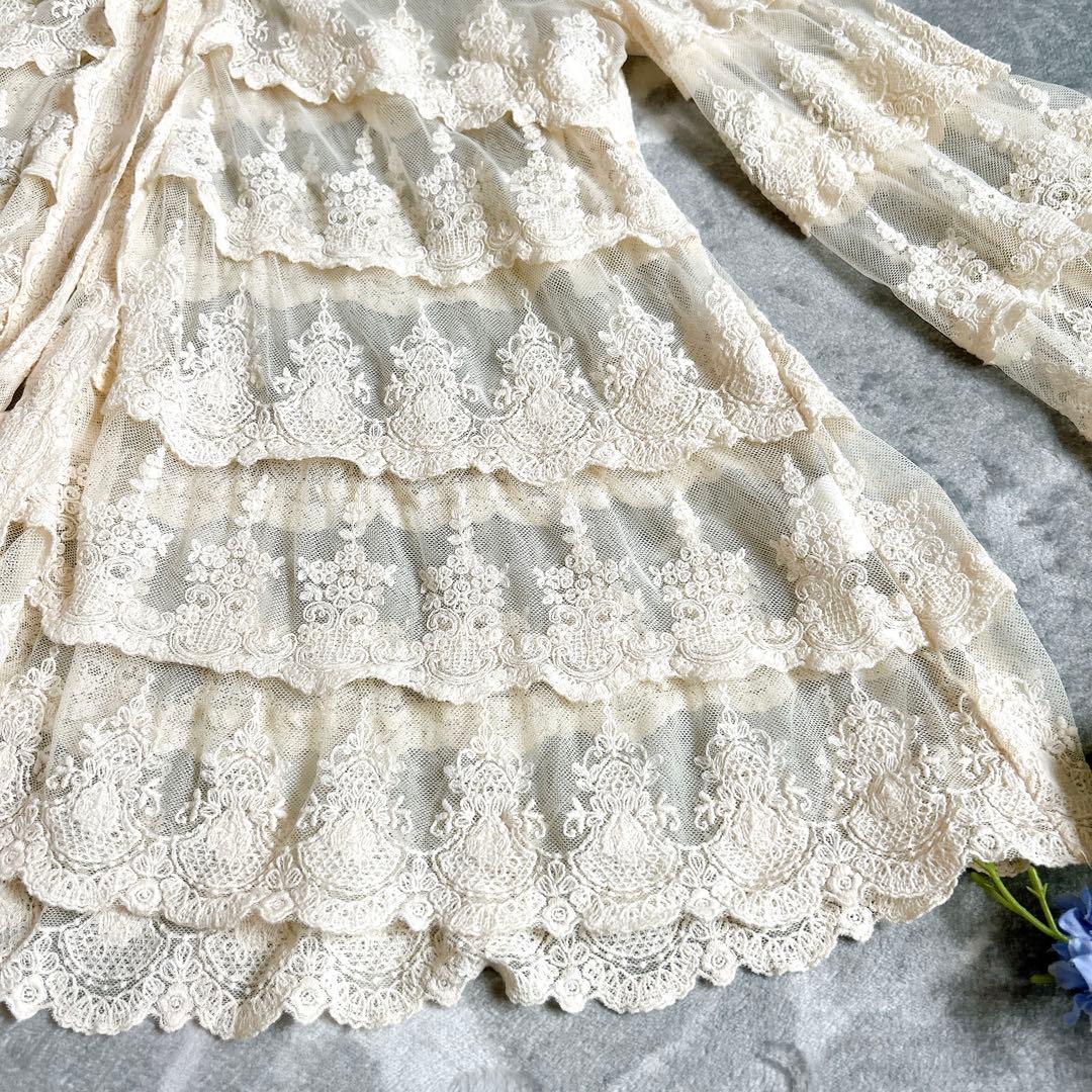 レア⁂美品⁂バラ色の暮らし⁂総レースカーディガン　ビッグカラー　ベルスリーブ