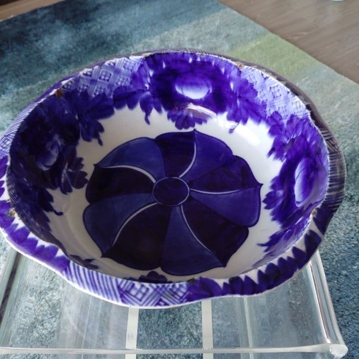 骨董 厚手藍 鉢 アンティーク 京都骨董店購入品 ベロ藍