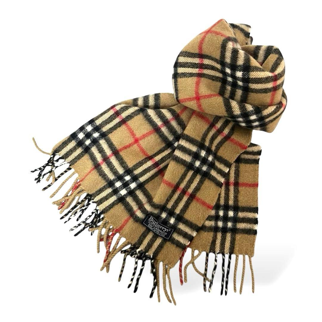 良品 バーバリー カシミヤ100% ノバチェック マフラー ベージュ
