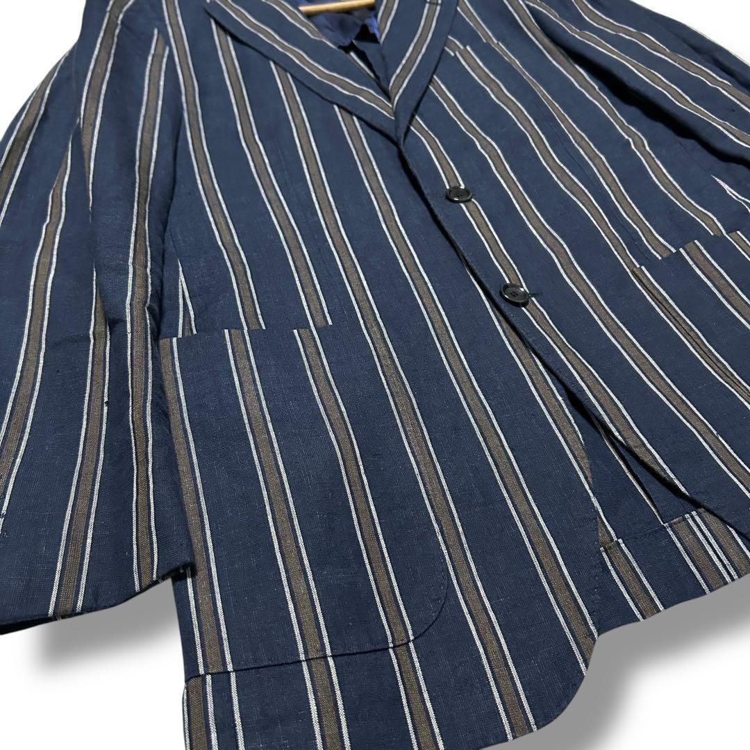【美品】BEAMS F リネンコットン ストライプ テーラードジャケット