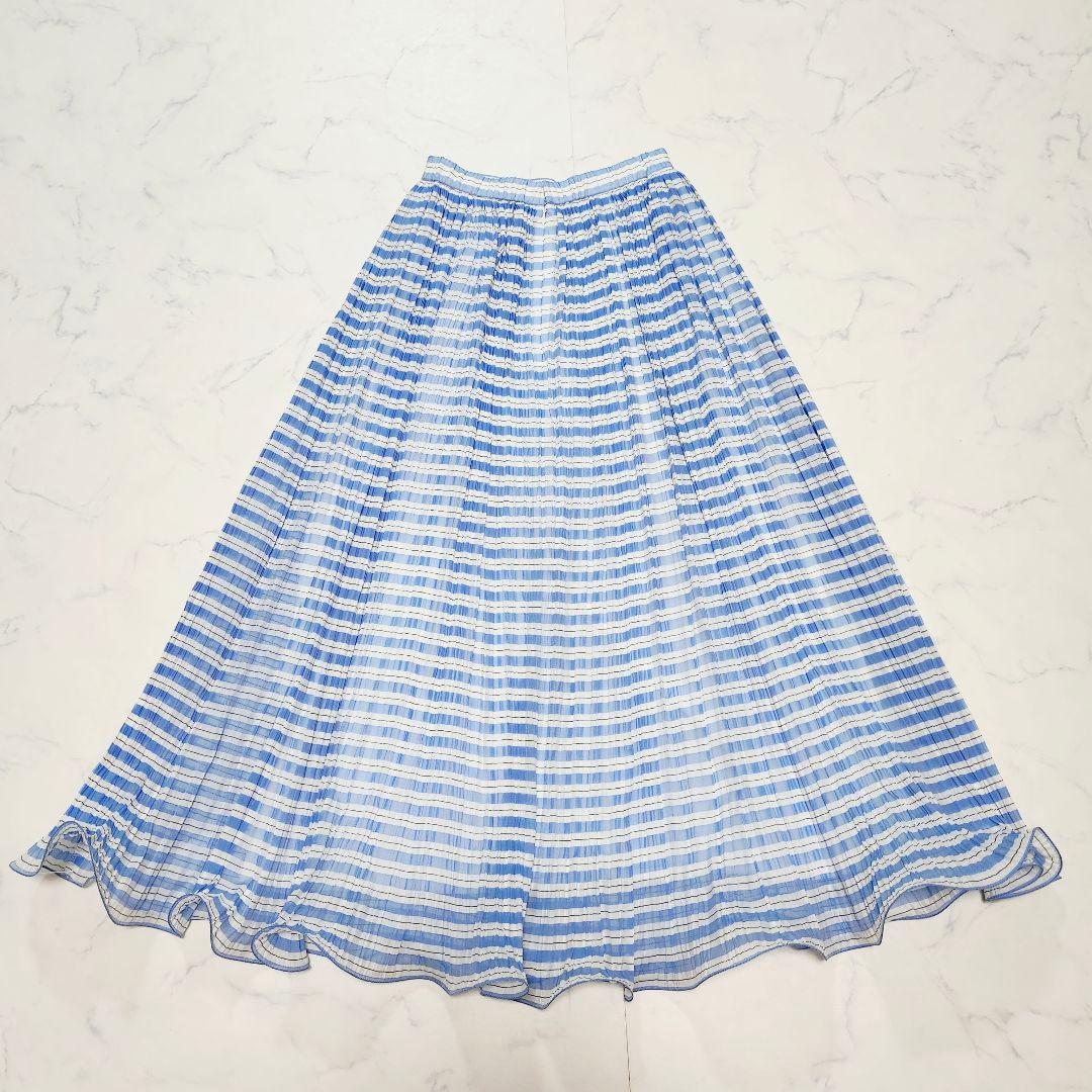 タエアシダ　プリーツスカート　シルク混　ロング　ボーダー　フレア　9