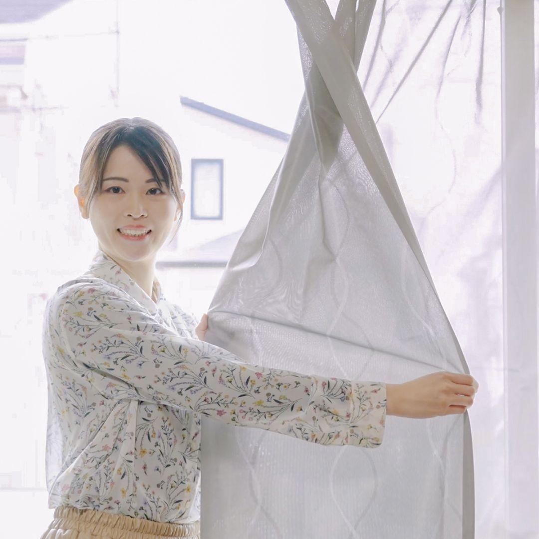 波模様 薄手レースカーテン150×198cm 2枚