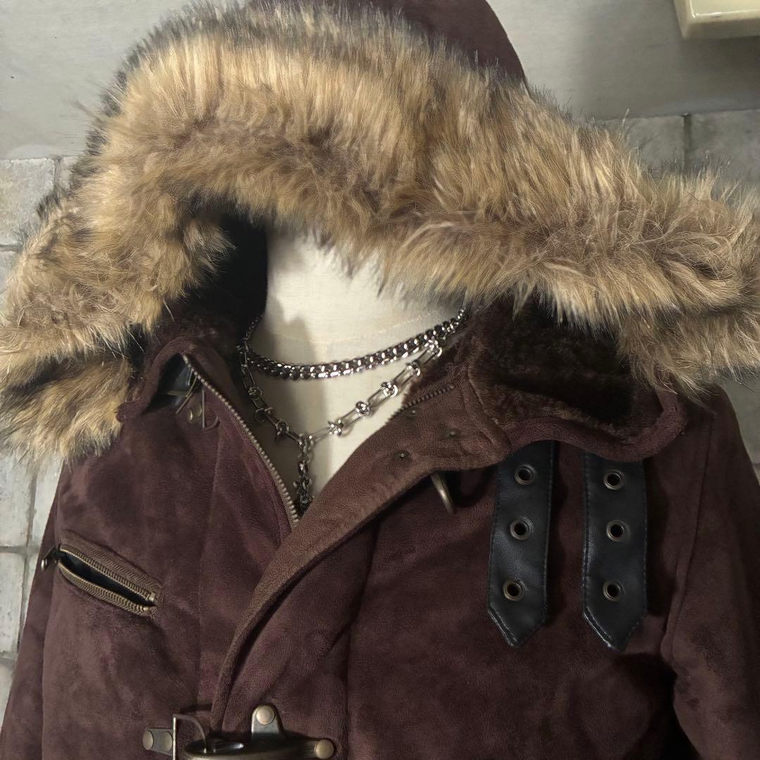 ギミック　ファー付き　ダッフルコート　グランジ　y2k 冬服　平成　ジップ