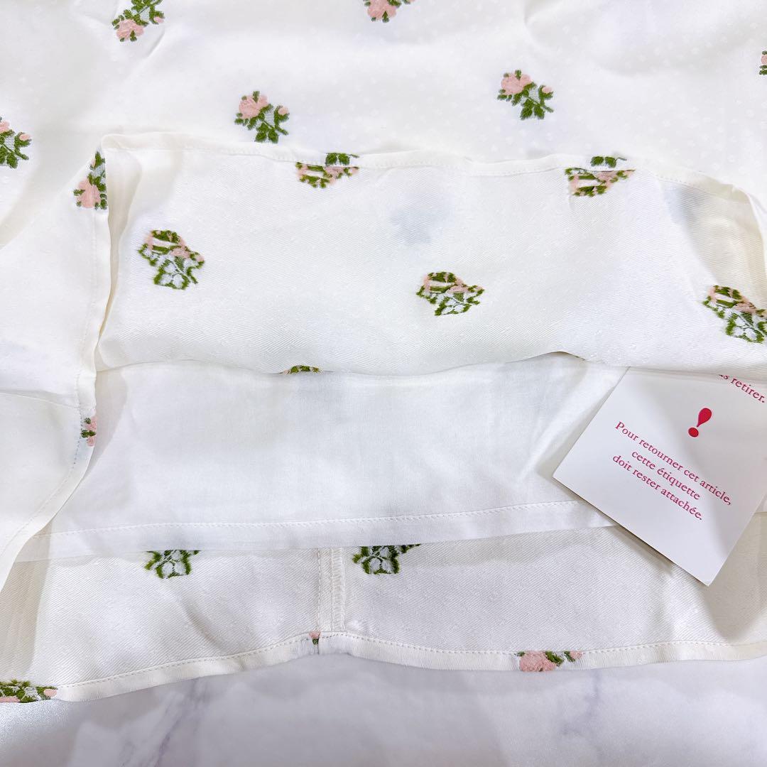 タグ付♡Rouje 花柄ワンピース 刺繍 半袖 ウエストリボン 上品 開襟 36