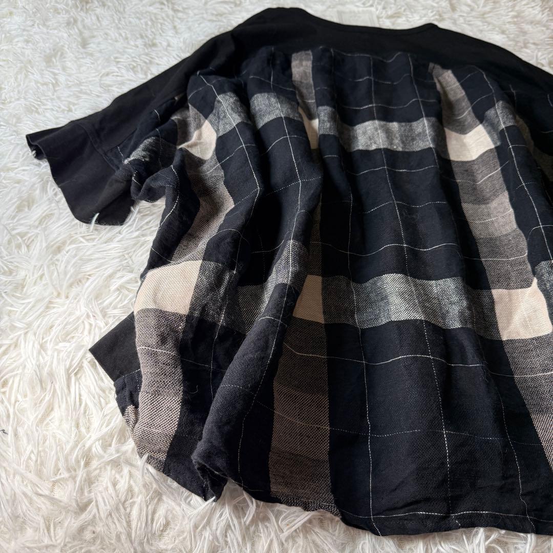 ビアズリー 切替　ビッグシルエット カットソー バックコットンリネンチェック