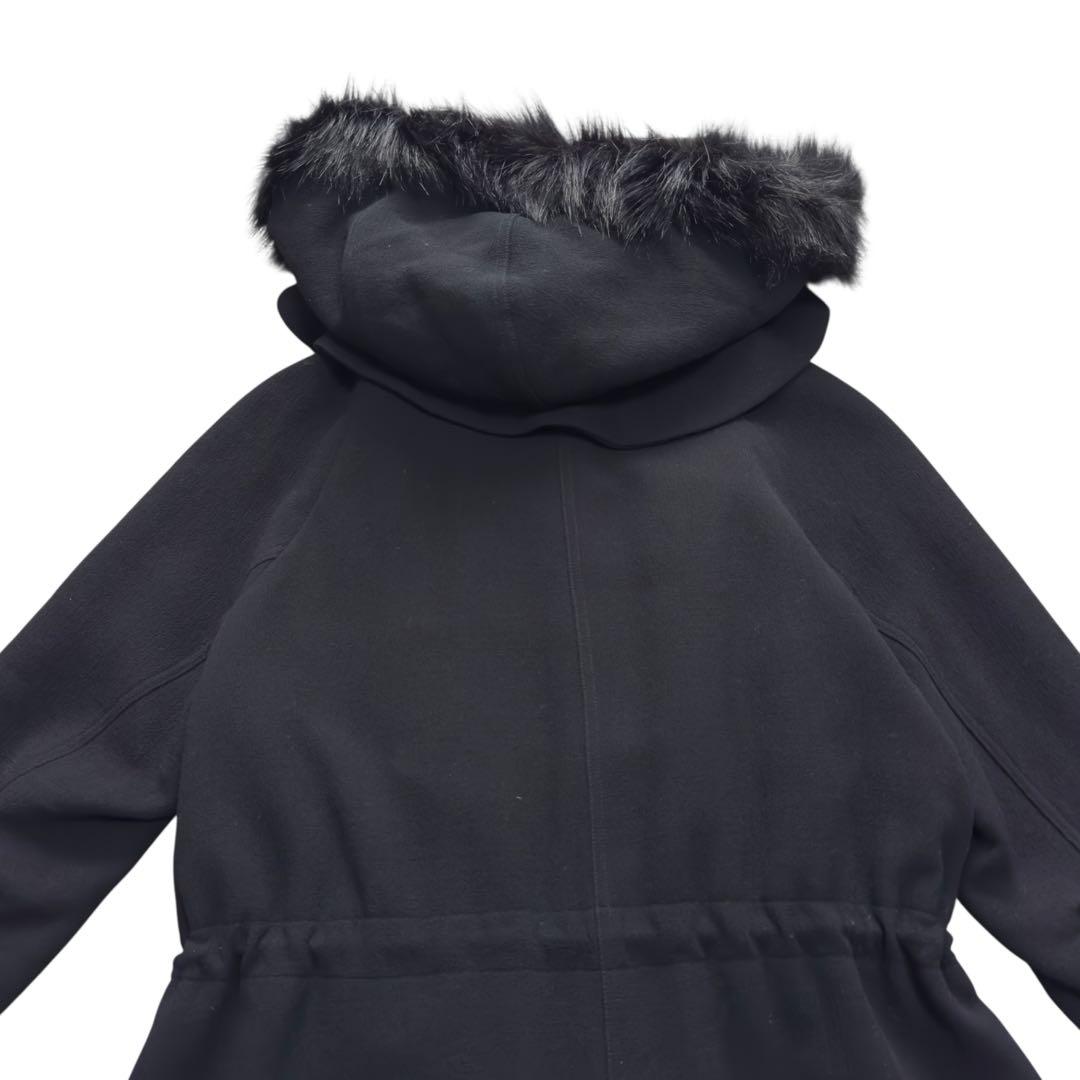 【美品】EMPORIO ARMANI ファーフード　ロングコート 42 ブラック