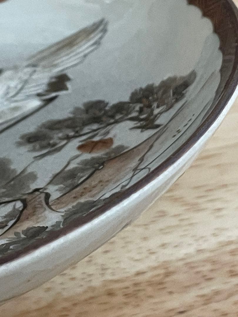 古九谷造　青粒&鉄線　松、親鶴　波縁　皿 5枚セット　8cm×3cm