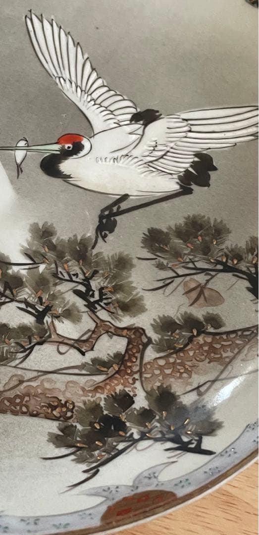 古九谷造　青粒&鉄線　松、親鶴　波縁　皿 5枚セット　8cm×3cm