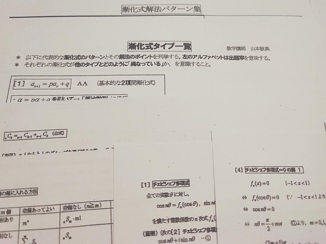 河合塾の最新版の山本敏典先生の数学のポイント集分野別解説フルセット　駿台　鉄緑会