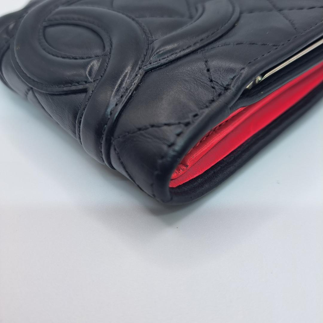 CHANEL　カンボンライン　二つ折り財布　がま口　 ブラック