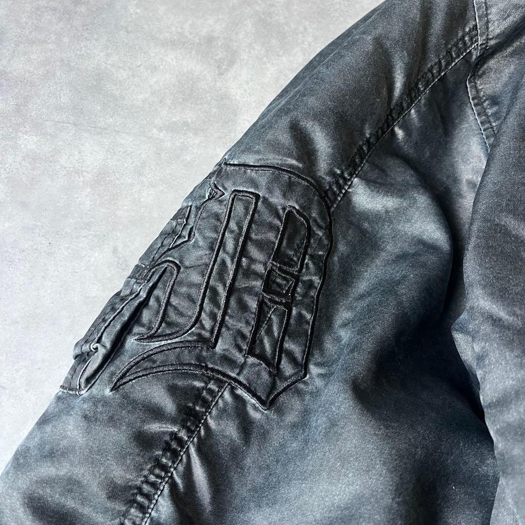 【極美品】MA-1フライトジャケット　刺繍ロゴ　中綿　ダークグレー　ブラック