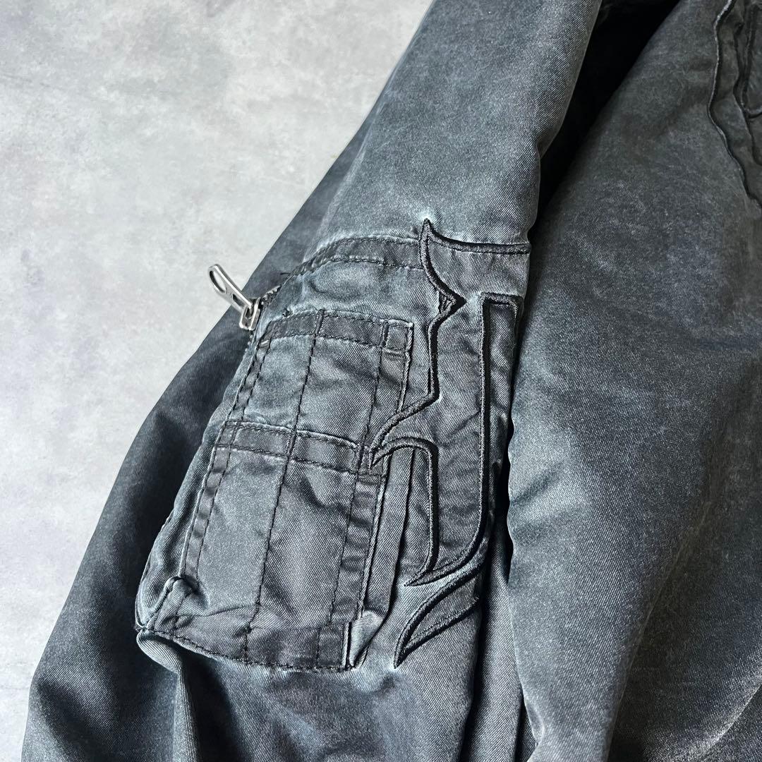 【極美品】MA-1フライトジャケット　刺繍ロゴ　中綿　ダークグレー　ブラック