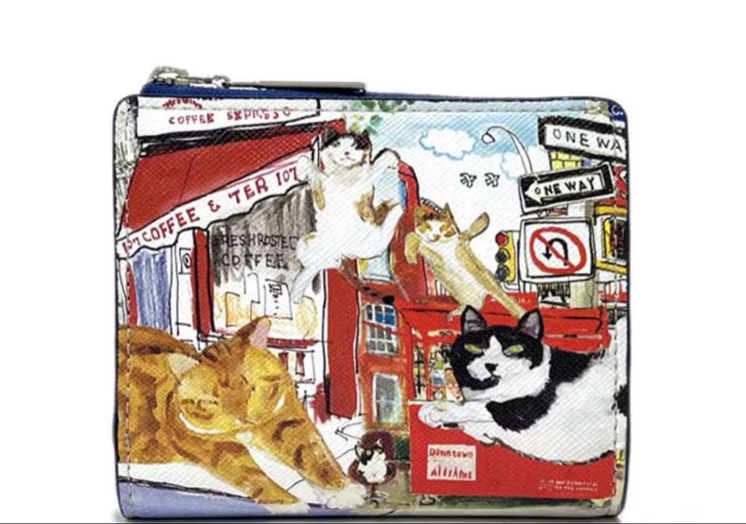 【新品・未使用】Manhattaner's 猫デザイン 二つ折り財布外ファスナー
