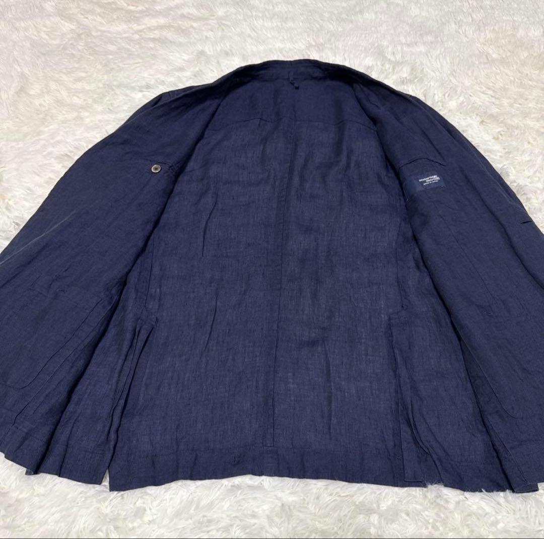 【XL美品】メーカーズシャツカマクラテーラードジャケットリネン100％春夏用濃紺