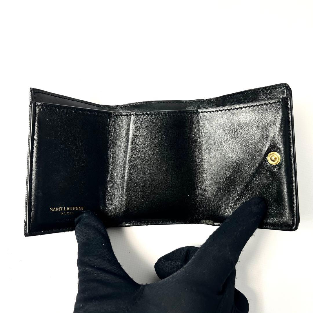 希少✨サンローラン 三つ折り財布 YSL カサンドラ キャビアスキン ブラック