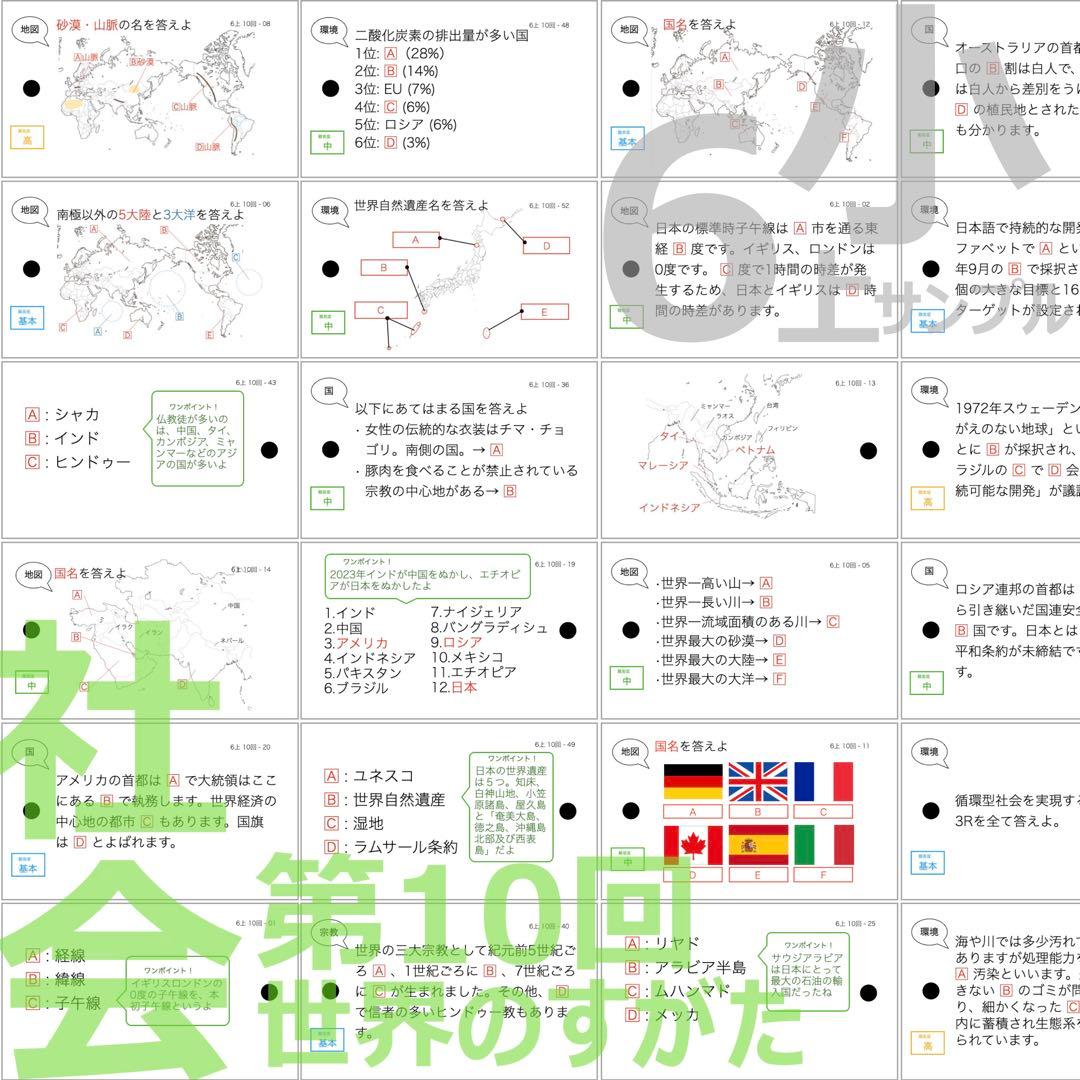 中学受験 暗記カード【6年上 社会・理科 10-13回】予習シリーズ 組分け