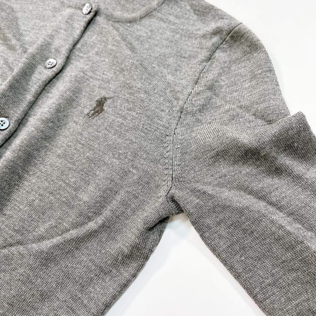ラルフローレン 薄手ウール カーディガン グレー L ポニー刺繍 フリル