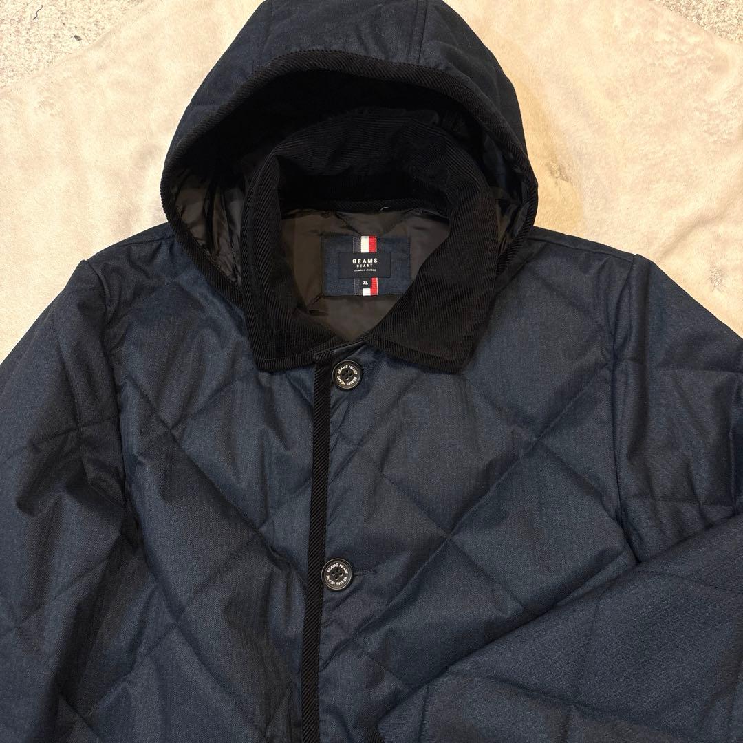 【美品】BEAMS HEART キルティングコートフード付き　ネイビ ー　XL