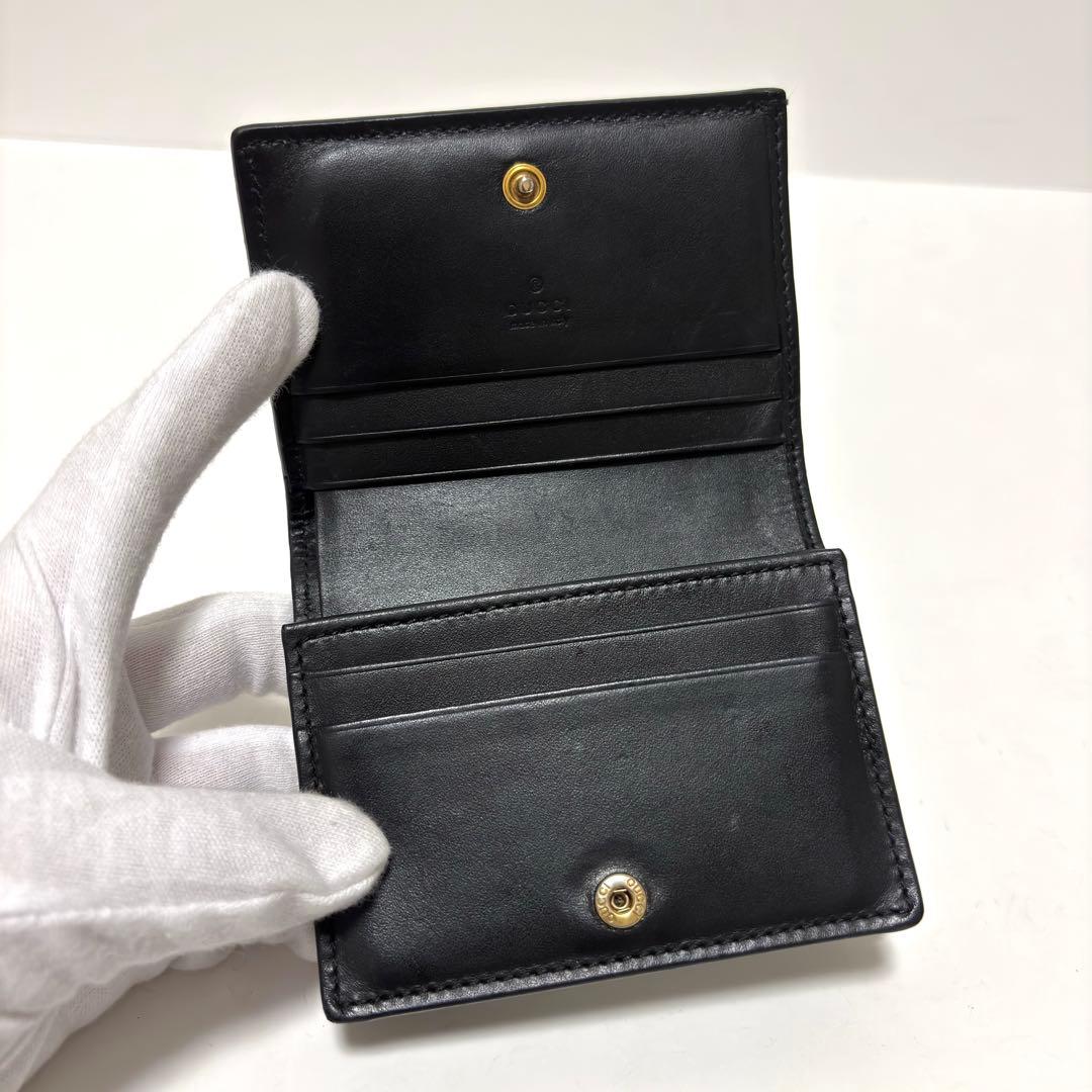 544✨美品✨グッチ 二つ折り財布 リネアキャット シマレザー ネコ ブラック
