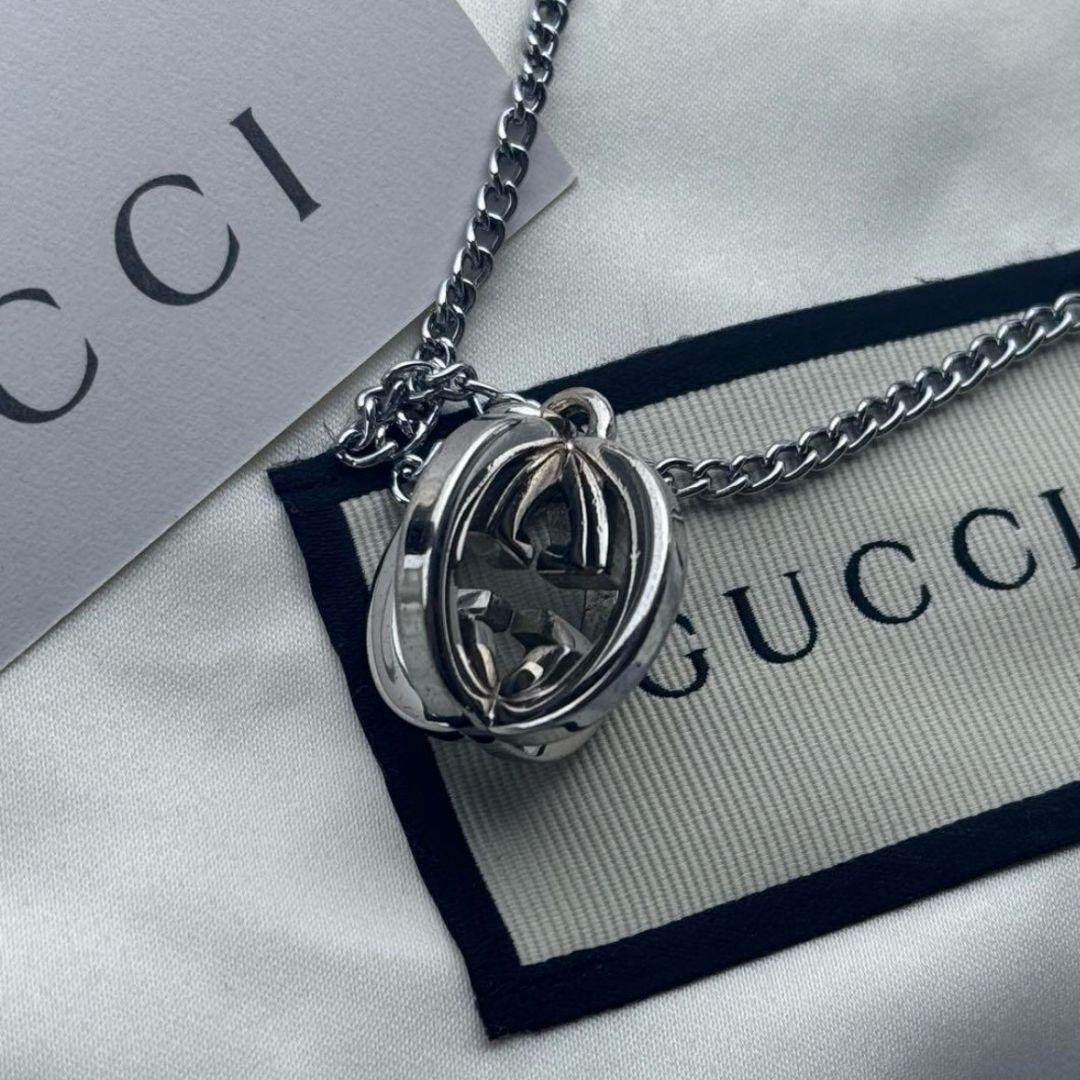 【極美品】GUCCI グッチ 立体 チャーム&ネックレス シルバー GG