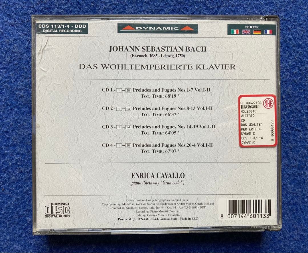 【4CD】　バッハ　平均律クラヴィア曲集　エンリカ・カヴァッロ