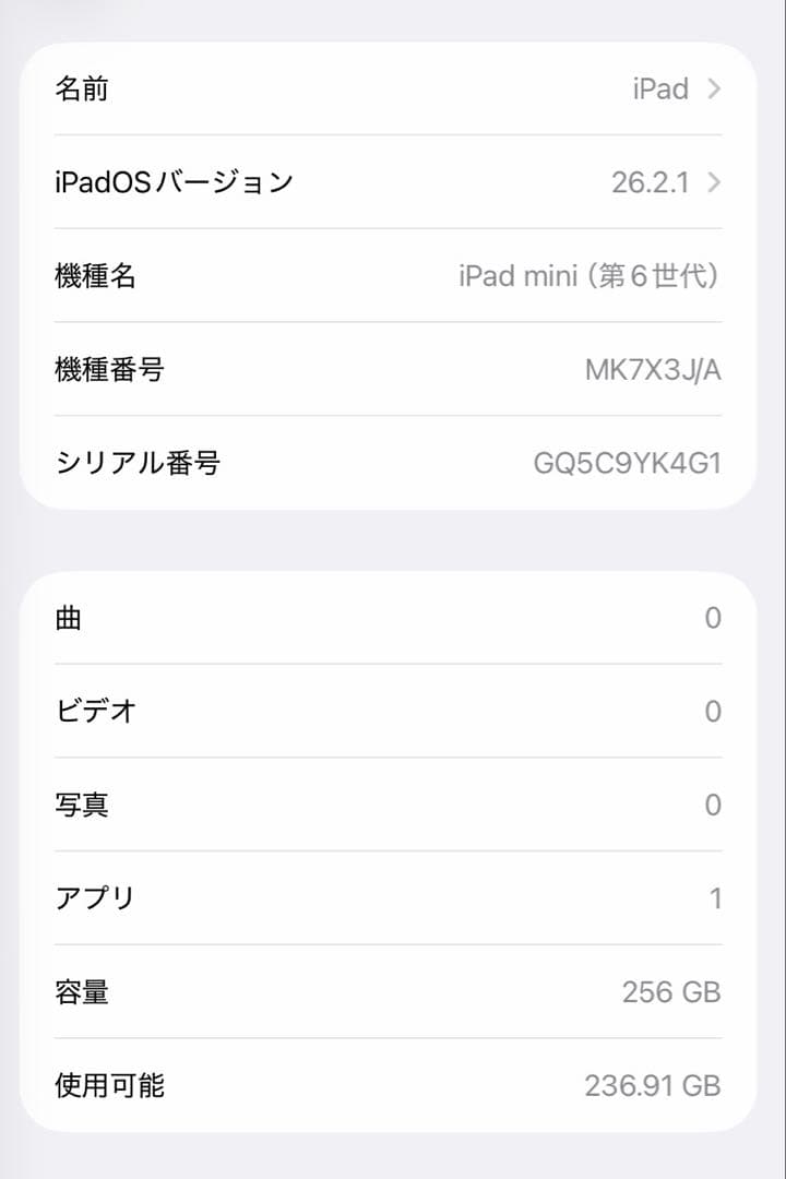 Apple iPad mini 第6世代 Wi-Fi 256GB パープル