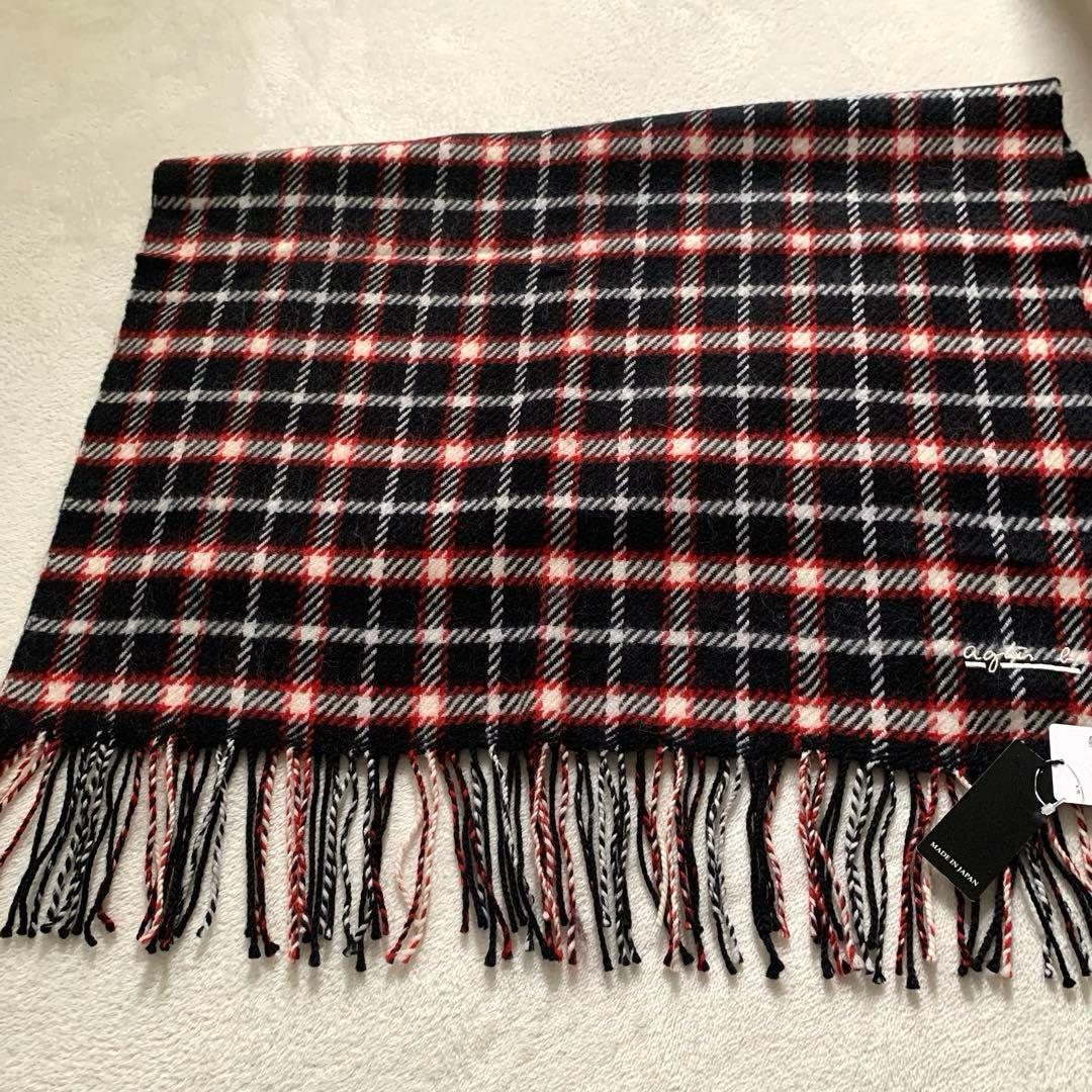 新品タグ　agnes b. アニエスベー　ウールマフラー　大判ストール　チェック