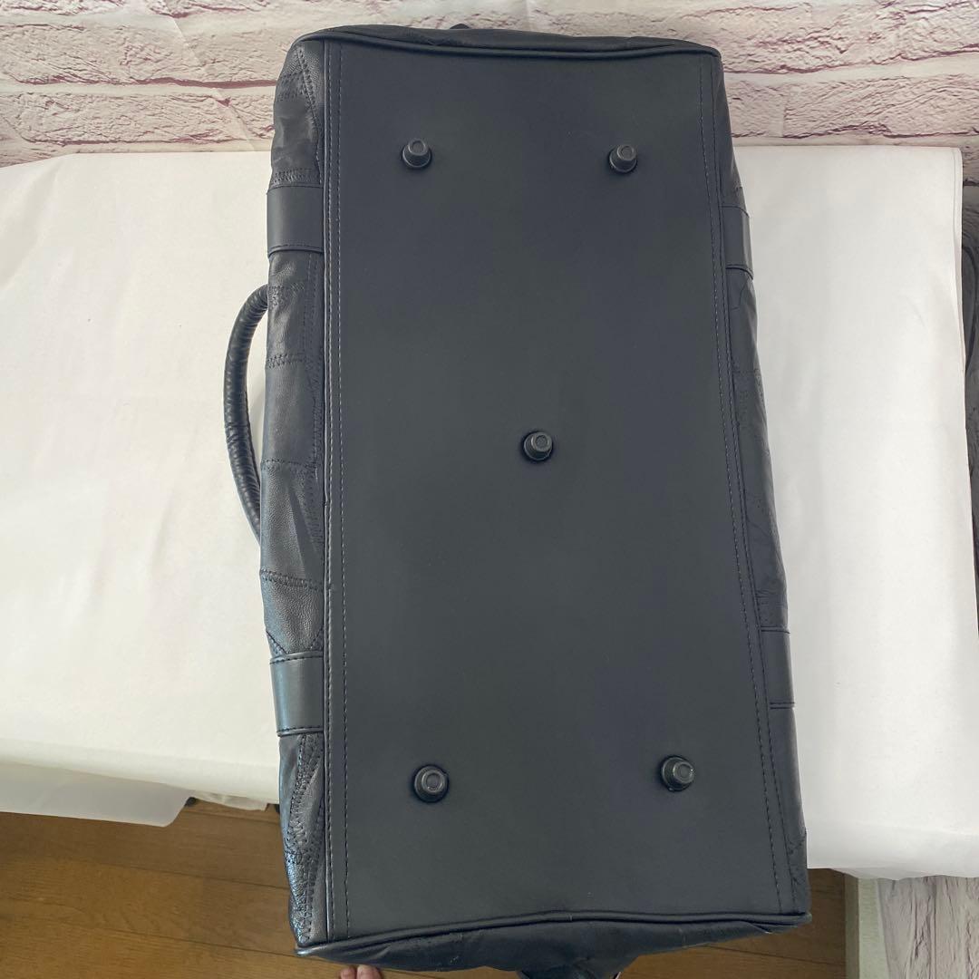 【ふふふラム革】黒 レザー ボストンバッグ 大容量