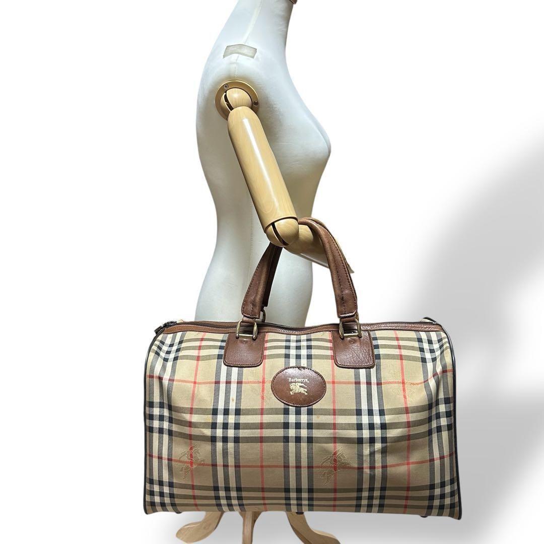 良品 786 BURBERRY ボストンバッグ ノバチェック シャドーホース