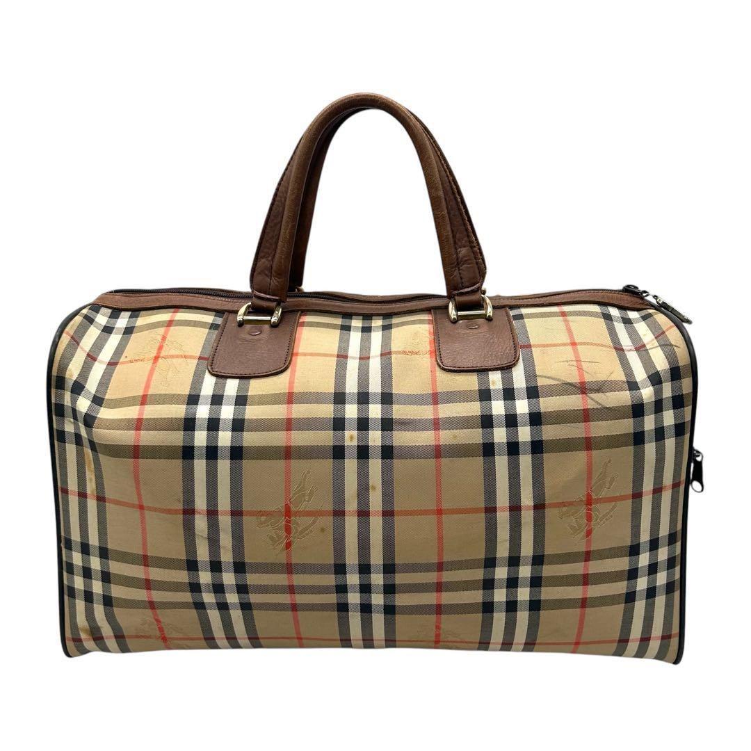 良品 786 BURBERRY ボストンバッグ ノバチェック シャドーホース