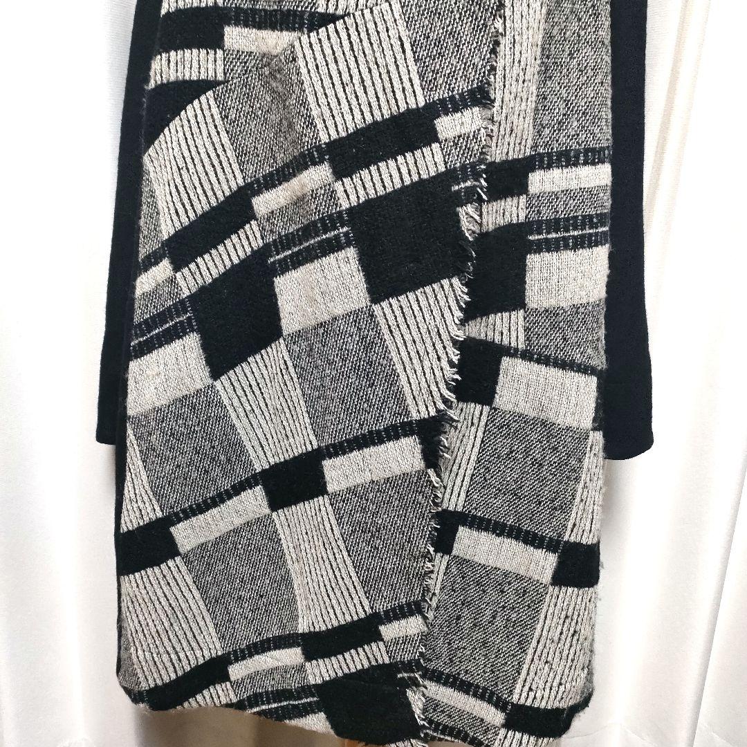 【美品】萌 萠 もゆる 変形 チェック ウールコート 切りっぱなし