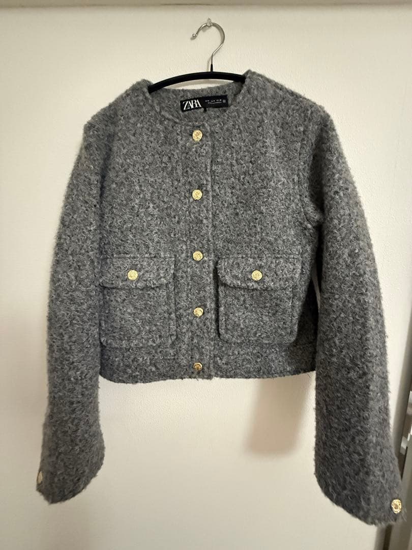 ZARA ブークレショートジャケット グレーS