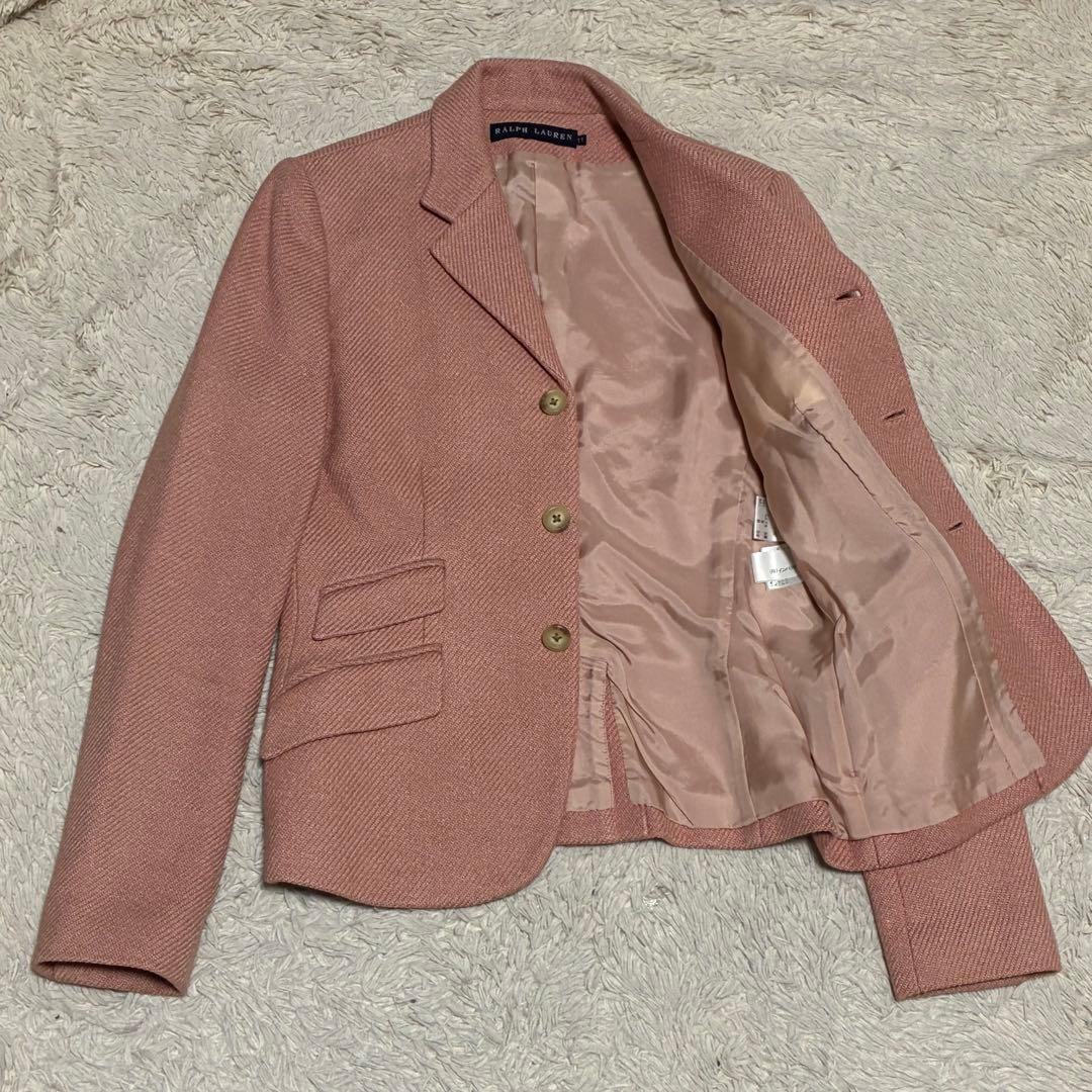 Ralph Lauren 11 L 絹 シルク ピンク ツイード ジャケット