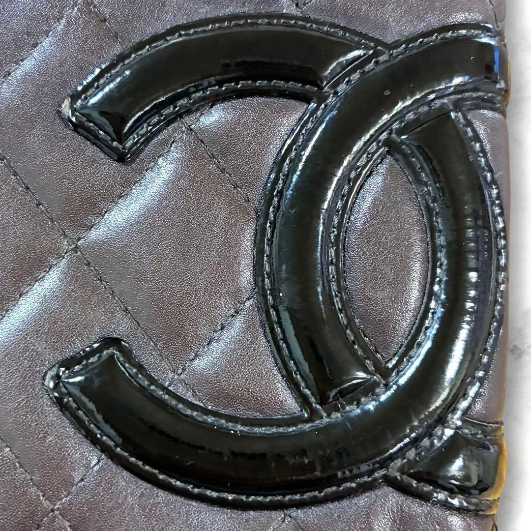 【レア】CHANEL シャネル カンボンライン 二つ折り財布 がま口 ブラウン