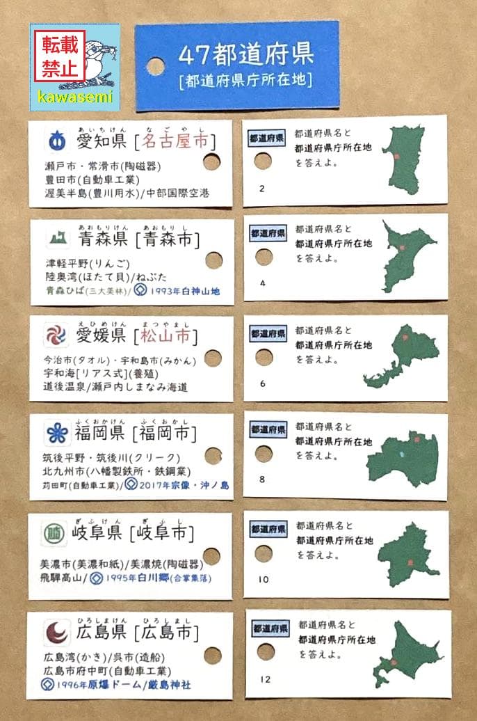 カット済【中学受験】予習シリーズ社会 4年上 (全単元) 地理 暗記カードa