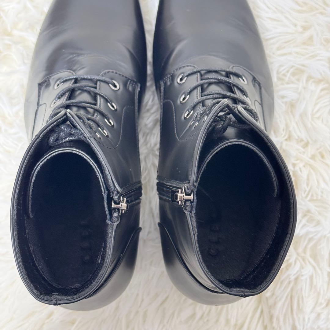 美品【CLEL】ハイソール レースアップ スクエアトゥ ヒールブーツ XSサイズ