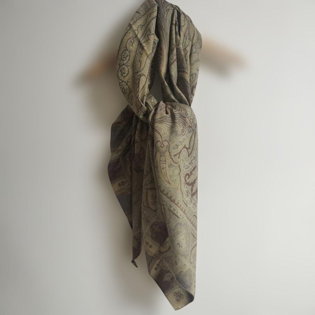【ETRO】超大判 134×134 ペイズリー大判ショールストール ウールシルク