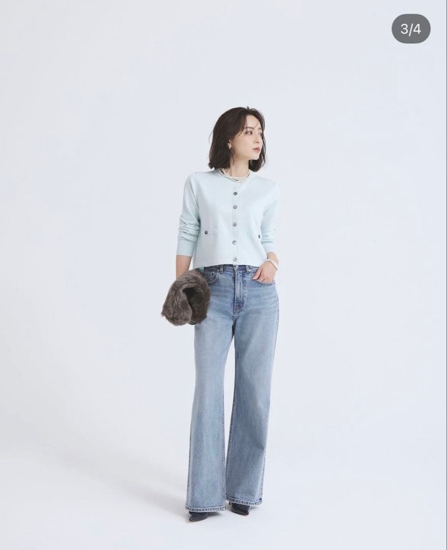 【美品】anuans ベーシッククルーネックカーディガン