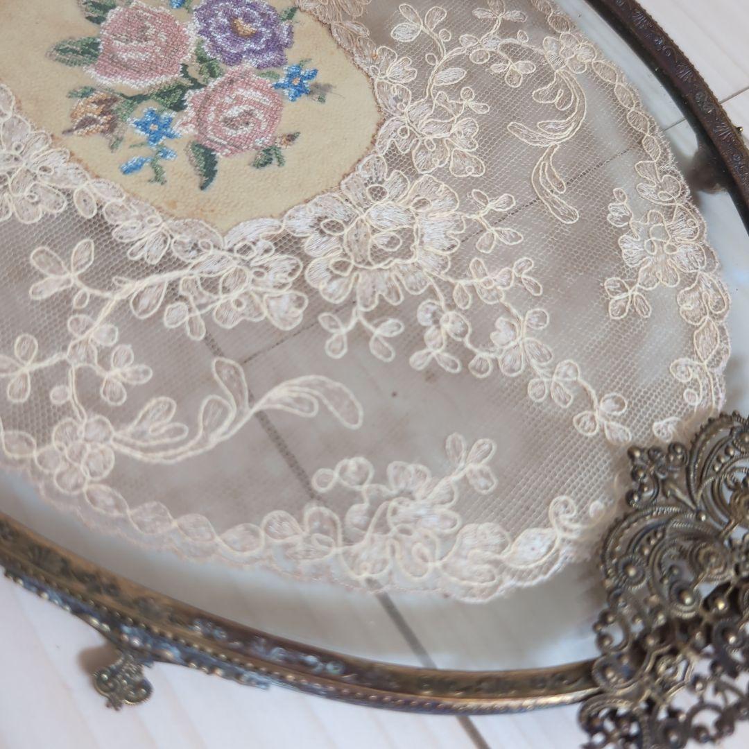 アンティーク花柄刺繍トレイ３点セット